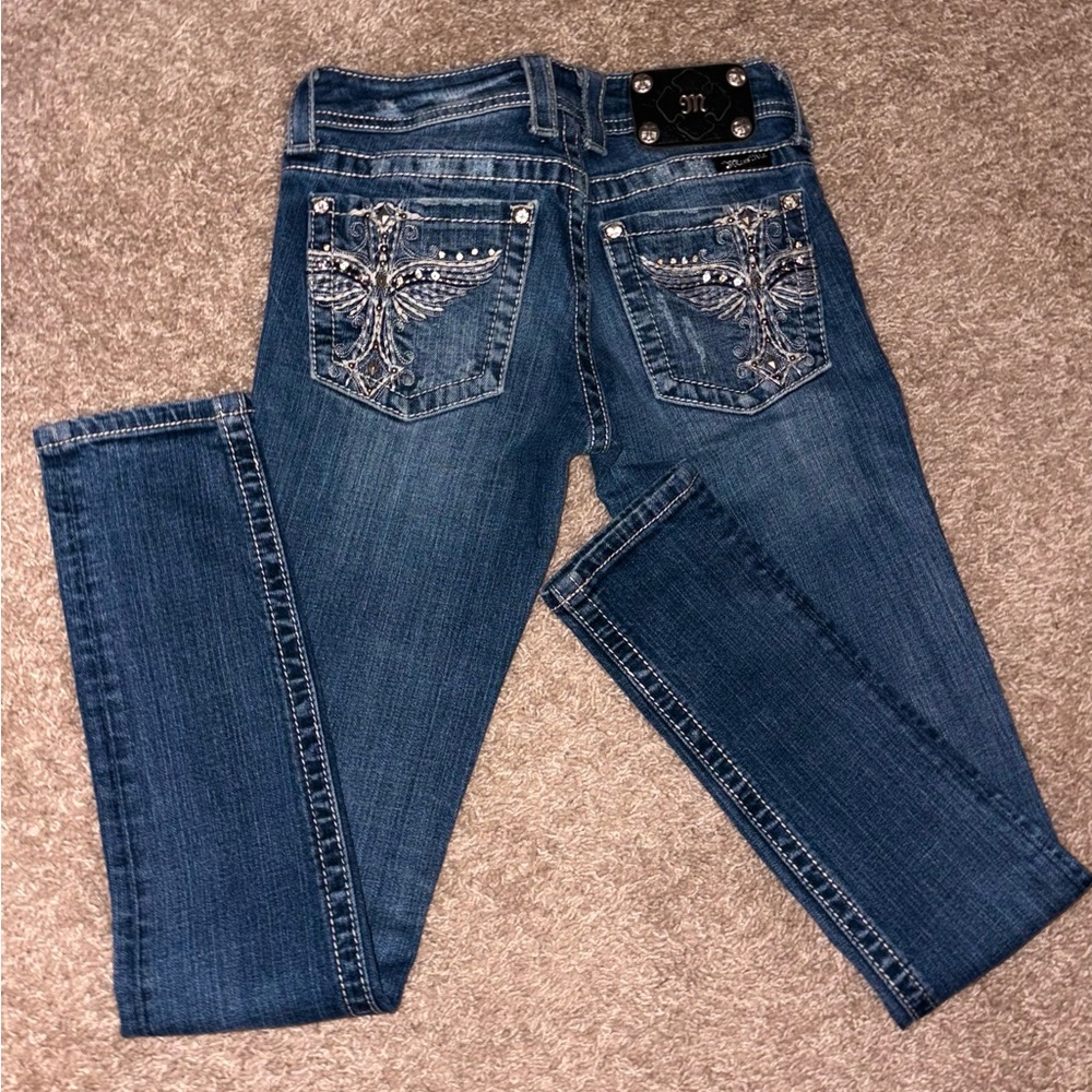 Miss Me Blue Skinny Jeans with Embellished Pockets